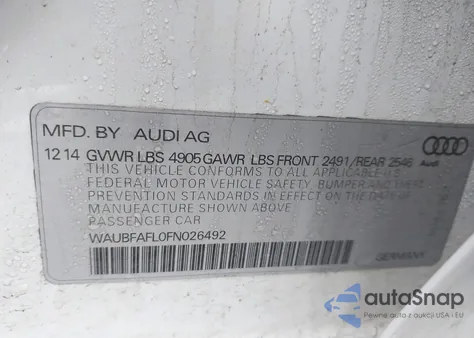 2015 Audi A4 2.0T Premium из США, поврежденный, VIN WAUBFAFL0FN026492